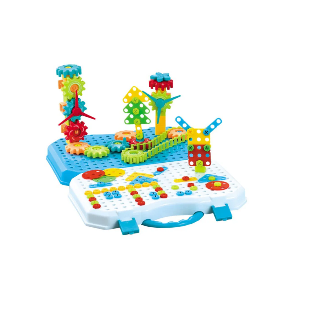 Set de constructie puzzle, cu bormasina, de insurubat, dezvolta