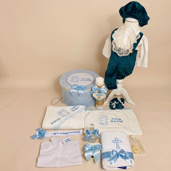 Trusou Botez , Ingeras , Complet cu 7 elemente, Personalizat, Baby Blue