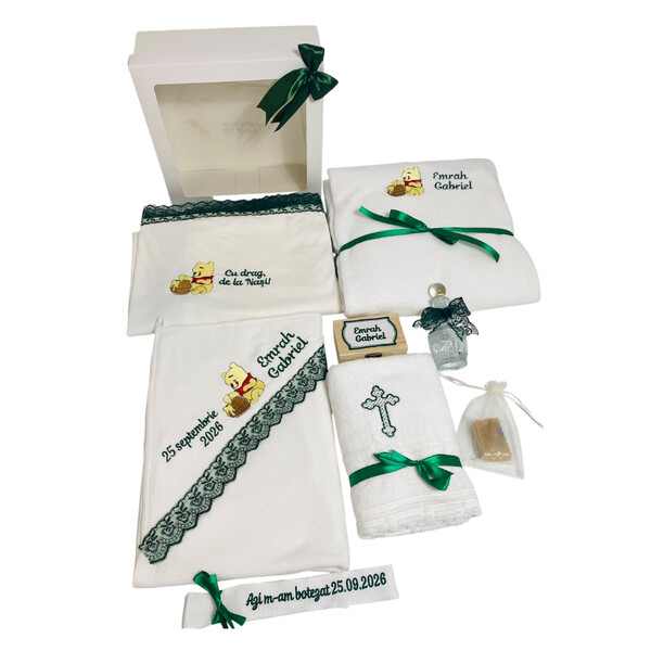 Trusou Botez , Winnie The Pooh , Complet cu 7 elemente, Personalizat, Galben-Verde